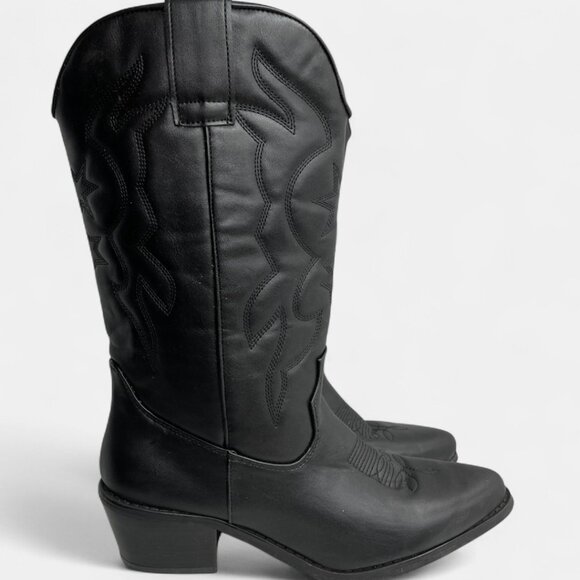 Streetwear Women's 9 Faux Leather Western Boots Cowgirl Cowboy Black - Picture 2 of 10